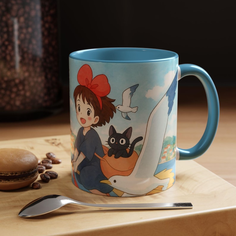 Kiki and Jiji Mug: Ghibli Anime Fan Art Ceramic Coffee Cup image 3