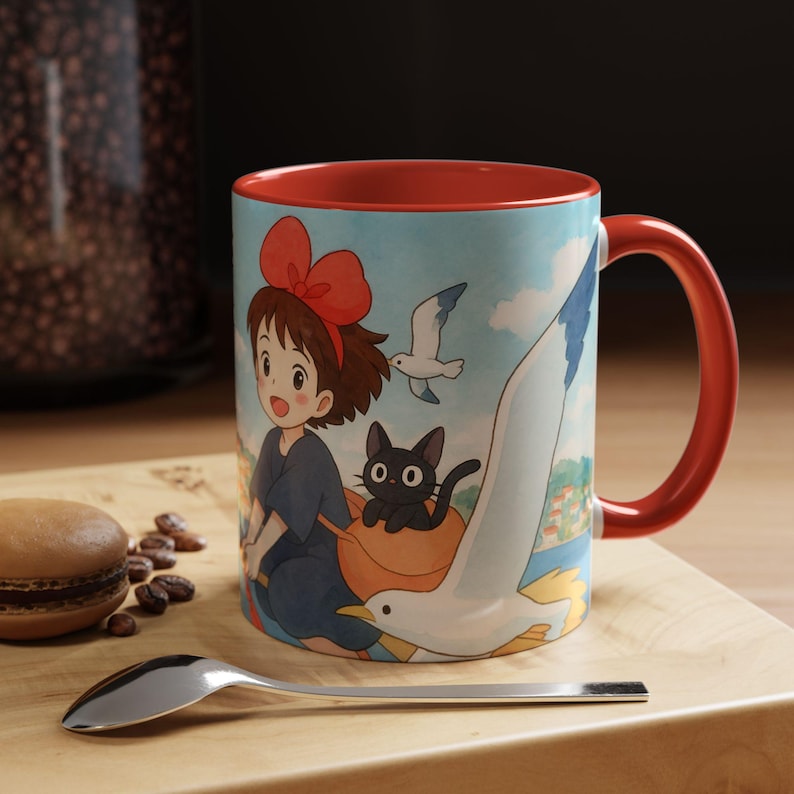 Kiki and Jiji Mug: Ghibli Anime Fan Art Ceramic Coffee Cup image 2