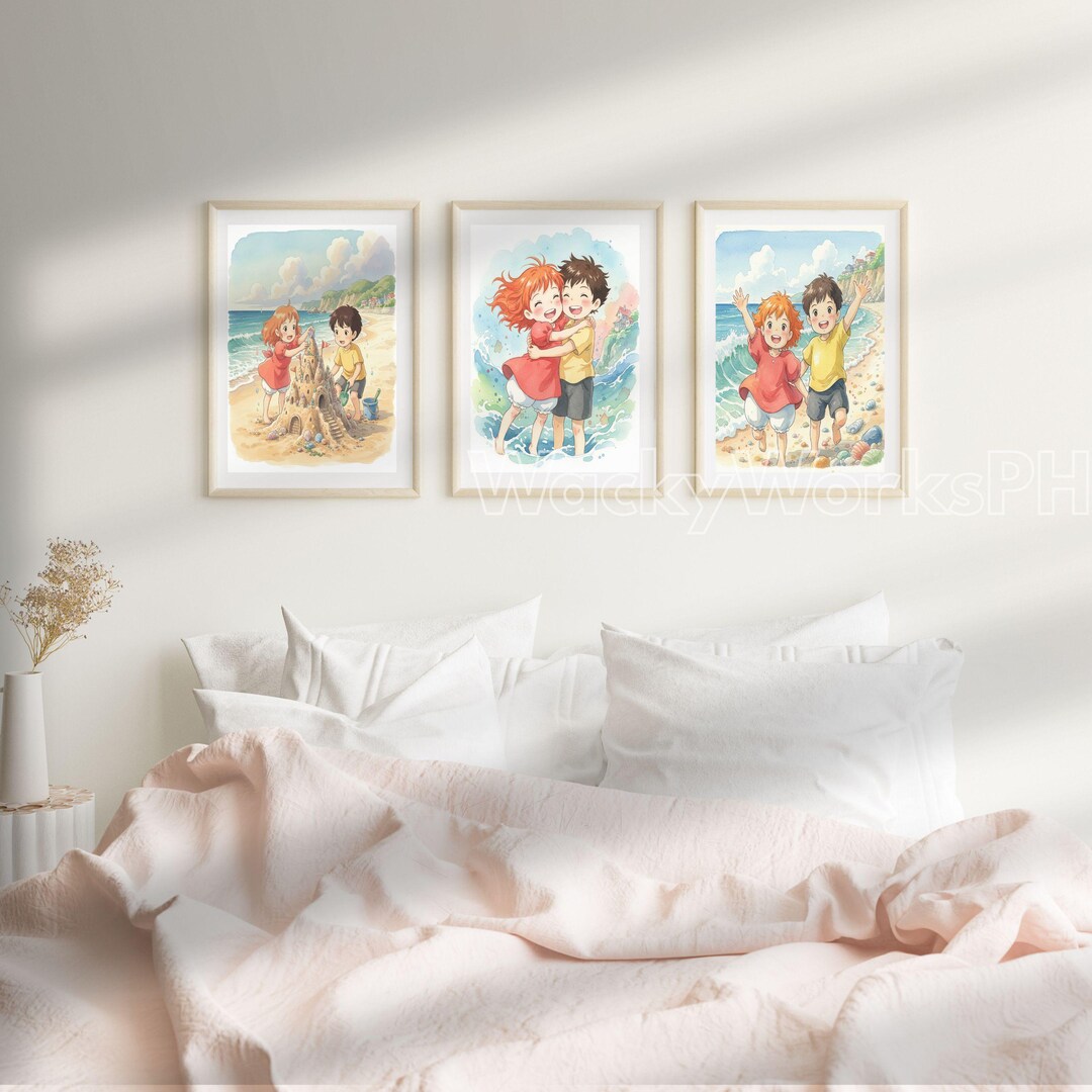Set of 3 Ponyo Poster | Watercolor Wall Art Poster | Studio Ghibli ...