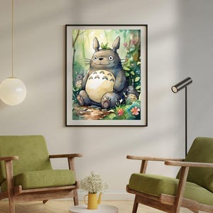 Set of 3 Totoro Inspired Watercolor Wall Art Poster | Studio Ghibli Inspired Studio Ghibli Prints, Hayao Miyazaki Movie, Anime Poster image 3