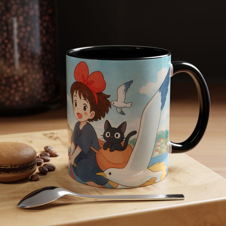 Kiki and Jiji Mug: Ghibli Anime Fan Art Ceramic Coffee Cup image 4