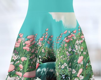 Saia de patinadora do Castelo Animado - Traje de campo de flores inspirado no Studio Ghibli - Roupa de cosplay de anime kawaii