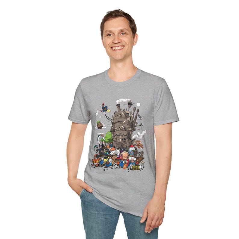 Studio Ghibli inspired T-Shirt | Anime Mashup | Unisex Soft style Anime Tee | Howl’s Moving Castle Spirited Away Totoro Shirt image 5