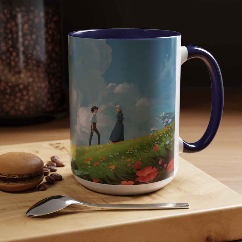 Howl och Sofie-mugg | Howls rörliga slott keramikmugg | Ghibli Anime fanart keramikkaffekopp bild 11