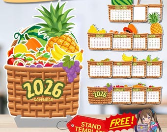 2026 Fruit Basket Calendar: Kitchen Decor Printable (4x6” PNG Digital Download)