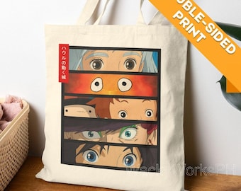 Howls Moving Castle Tote Bag | Ghibli Inspired Cotton Canvas Eco Friendly Reusable Bag | Anime Gift Back to Back Print