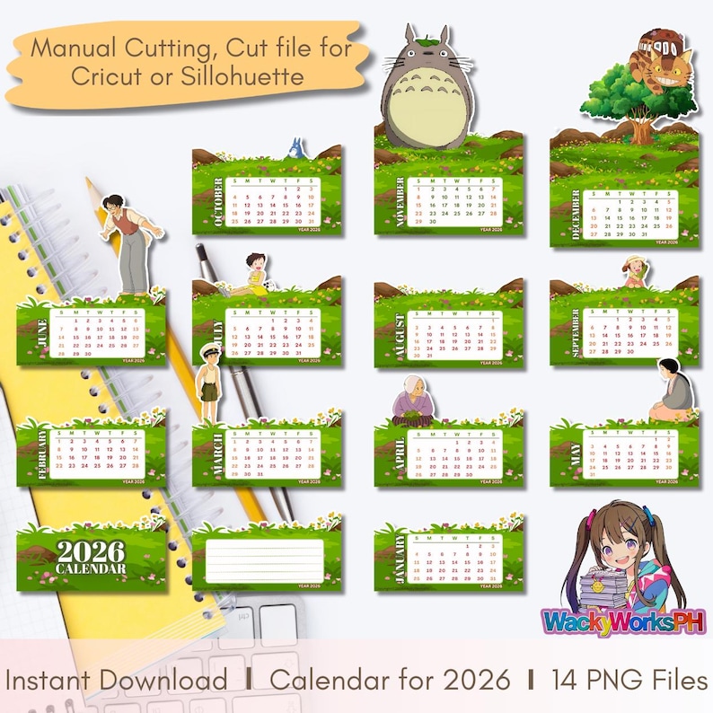 2026 Ghibli-Inspired Printable Calendar – Totoro Calendar | Cricut and Silhouette Cut File | Instant Download image 2