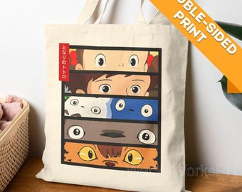 Totoro Tote bag | Ghibli Inspired Cotton Canvas Eco Friendly Reusable Bag | Anime Gift Back to Back Print