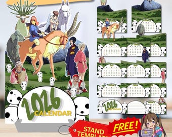 2026 Princess Mononoke Calendar | Studio Ghibli Inspired Printable Calendar | Anime Wall Art | Cricut & Silhouette Cut File