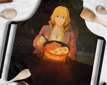 Delantal de cocina de anime con un toque original: una acogedora escena de desayuno inspirada en El castillo ambulante.