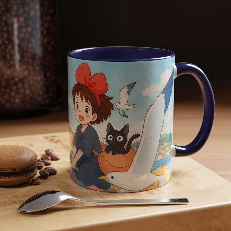 Kiki and Jiji Mug: Ghibli Anime Fan Art Ceramic Coffee Cup image 5