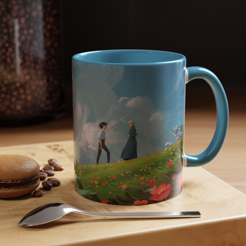 Howl och Sofie-mugg | Howls rörliga slott keramikmugg | Ghibli Anime fanart keramikkaffekopp bild 1