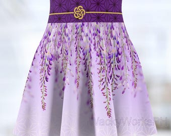 Saia inspirada em Demon Slayer - Saia Wisteria Skater - Design de nó Ume-Musubi - Traje de cosplay de anime - Roupas kawaii de cintura alta