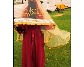 Gold Embroidered Nikkah Dupatta | Custom Wedding Shawl with Qabool Hai Design