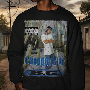 Chopper City Album Cover T-Shirt, Vintage Hip Hop Rap Tee, B.G. Cash Money Records Graphic Shirt 100% Cotton Pullover Sweater