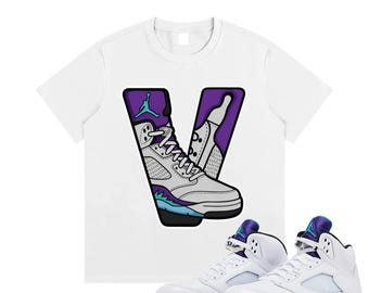 Jordan V Grape Sneaker Romain Letter Tee, Retro Kicks, Graphic Shirt, Air Jordan 5 OG Grape