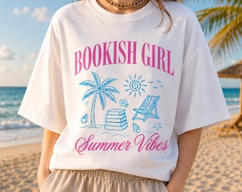 Bücherwurm Mädchen Sommer Stimmung SVG, Buchliebhaber SVG, Sommer Lesung PNG, Strand Leser Design, Fantasy Leser Clipart, Bücherwurm SVG