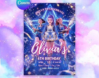 Kpop Dämonenjäger Einladungskarte zum Geburtstag | Huntrix Anime Party Vorlage (Digitaler Download)