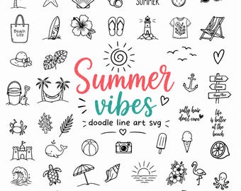 Sommer-Svg-Bundle, Sommer-Küsten-Svg-Bundle, Strand, Meer, Handgezeichnetes Doodle-Svg, Sommer-Schnittdateien, Strandleben, Sommer-Png