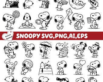 Snoopy SVG PNG EPS Bundle, Peanuts Comic Hund Clipart Set (Digitaler Download)