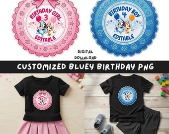 Bluey Geburtstag PNG, benutzerdefinierter Name Party Dekor, bearbeitbare Clipart (digitaler Download)