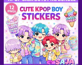 Chibi K-Pop Saja Boys PNG Bundle, Kawaii Dämonenjäger Clipart (digitaler Download)