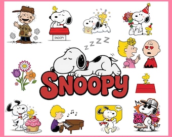 Snoopy PNG Clipart Bundle, Peanuts Charaktere, transparenter Hintergrund (Digitaler Download)