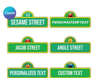 Benutzerdefinierte Straßenschild SVG, Sesam bearbeitbare Canva Vorlage, Kinder Party Dekor (Digitaler Download)