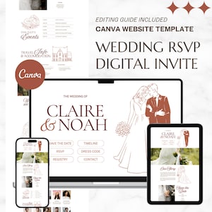 Elegant Canva Wedding Website Template – Editable Digital Invitation, RSVP Page, Save the Date, Modern Minimal Aesthetic Design, Elegant