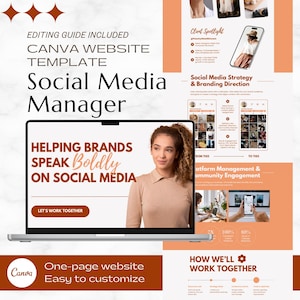 Canva Website Template for Social Media Agency, Social Media Manager Landing Page, Marketing Agency Portfolio, One Page Website, Portfolio