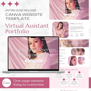 Virtual Assistant Portfolio Canva Template, Pink VA Portfolio, Editable Freelancer & Social Media Manager Website Template, Content Creator
