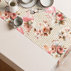 Floral Cottagecore Table Runner, Romantic Spring Table Linen, 90" x 16"