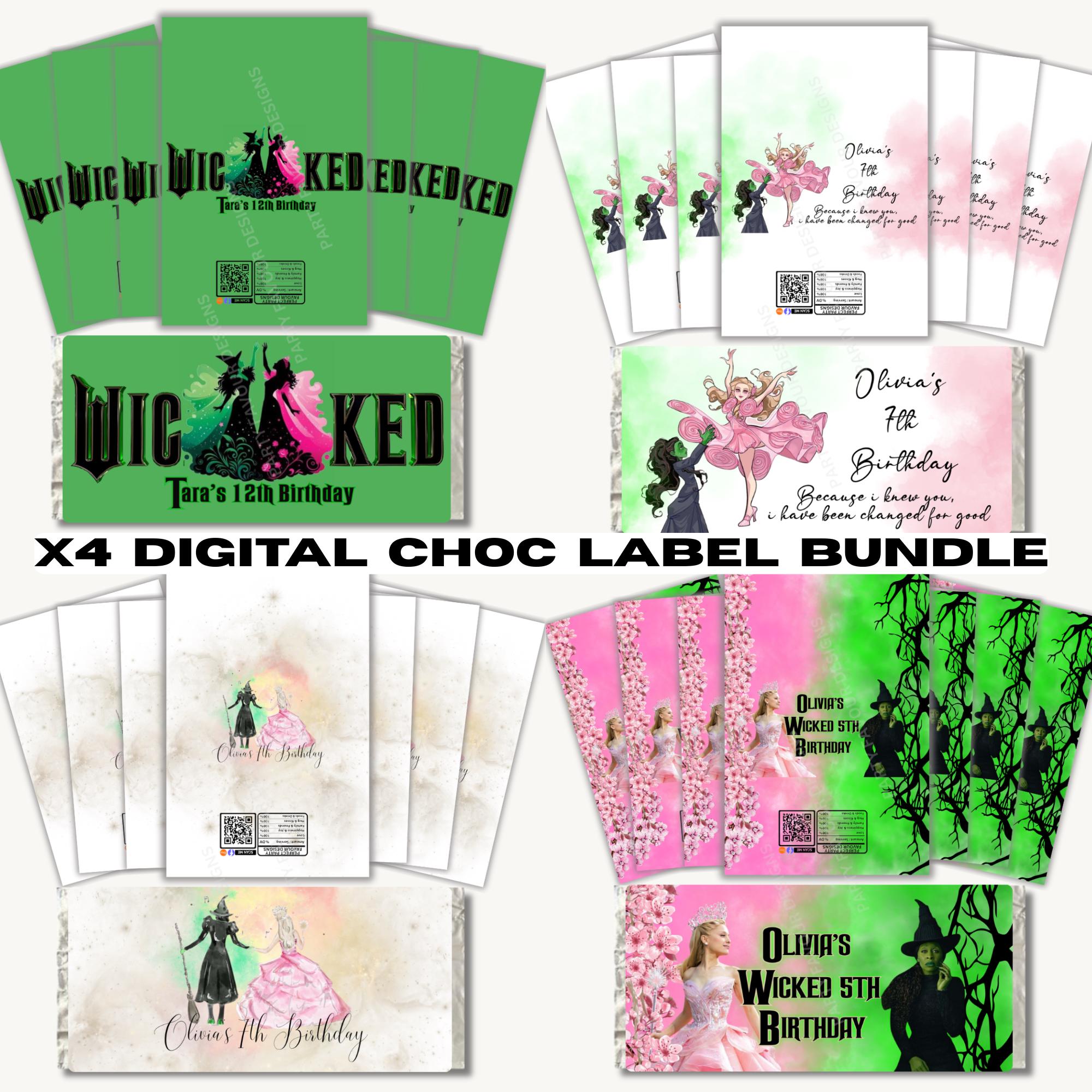 Wicked Elixir Labels X4 Bundle Wicked Birthday Theme / Digital Personalised Chocolate Labels ...