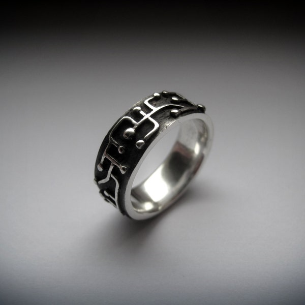 Bague en argent sterling à circuit imprimé, bijoux en argent, cadeau pour elle, cadeau pour lui