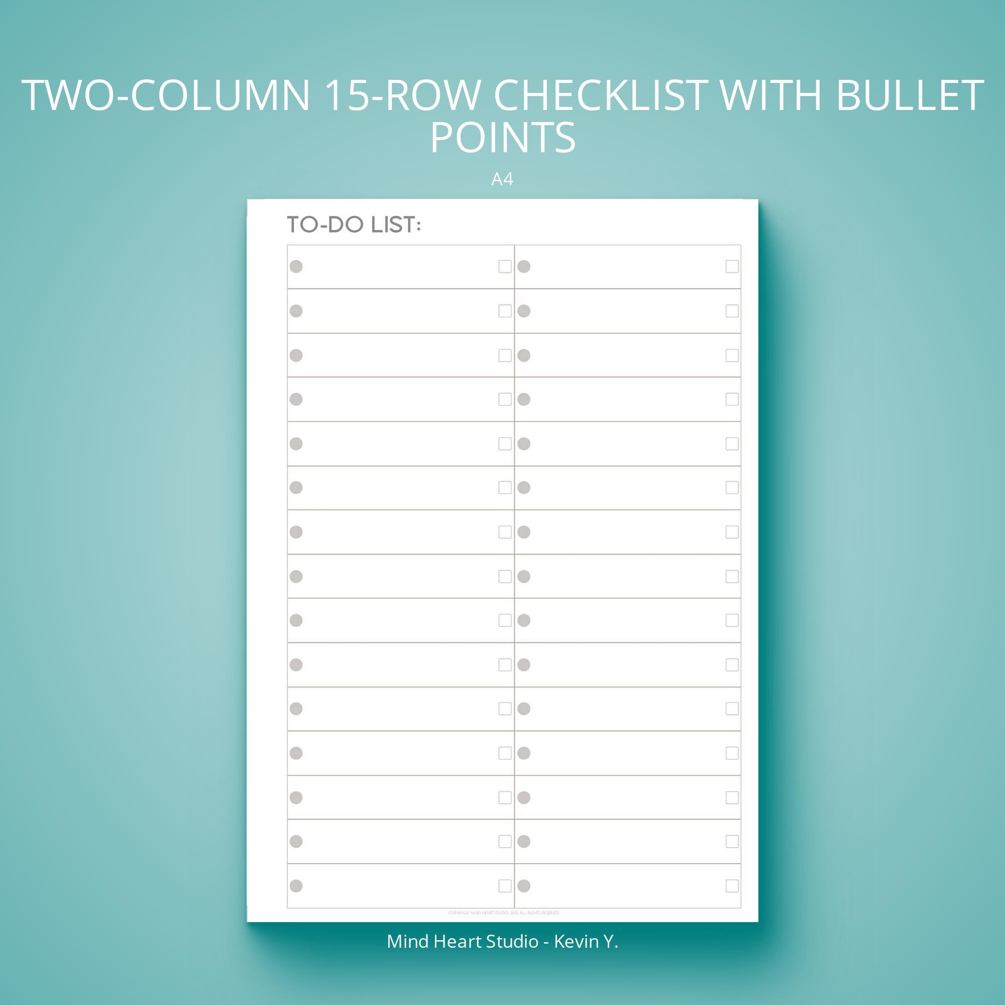 Checklist Rows A4 To-do List Printable | Minimalist Checklist (PDF) | Double Column ...