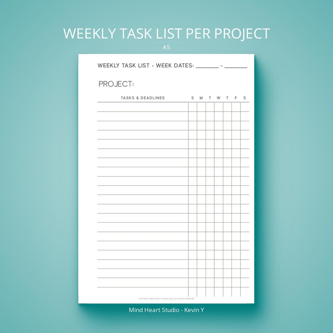 A5 Project Task List | Weekly Planner Insert (PDF) - Etsy