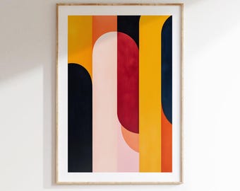 Mid Century Modern Abstract Art Print, Colorful Geometric Shapes, Digital Download, Modern Wall Decor