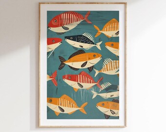 Colorful Fish Wall Art Vibrant Ocean Print Tropical Sea Life Poster Digital Download for Bathroom Living Room or Coastal Home Decor
