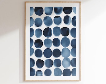 Círculos abstractos de acuarela, póster de arte de puntos imprimible, impresión de pared minimalista para el hogar o la oficina