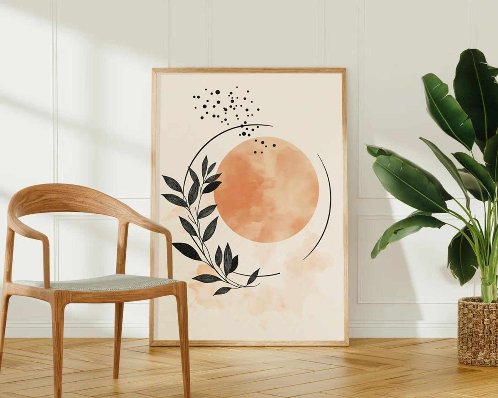Boho Botanical Wall Art, Terracotta Sun Print, Mid Century Modern Decor ...