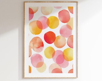 Círculos abstractos de acuarela, póster de arte de puntos imprimible, impresión de pared minimalista para el hogar o la oficina