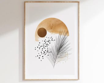 Digital Boho Wall Art Print, Mid Century Botanical Poster, Terracotta Abstract Line Drawing, Modern Home Printable Art
