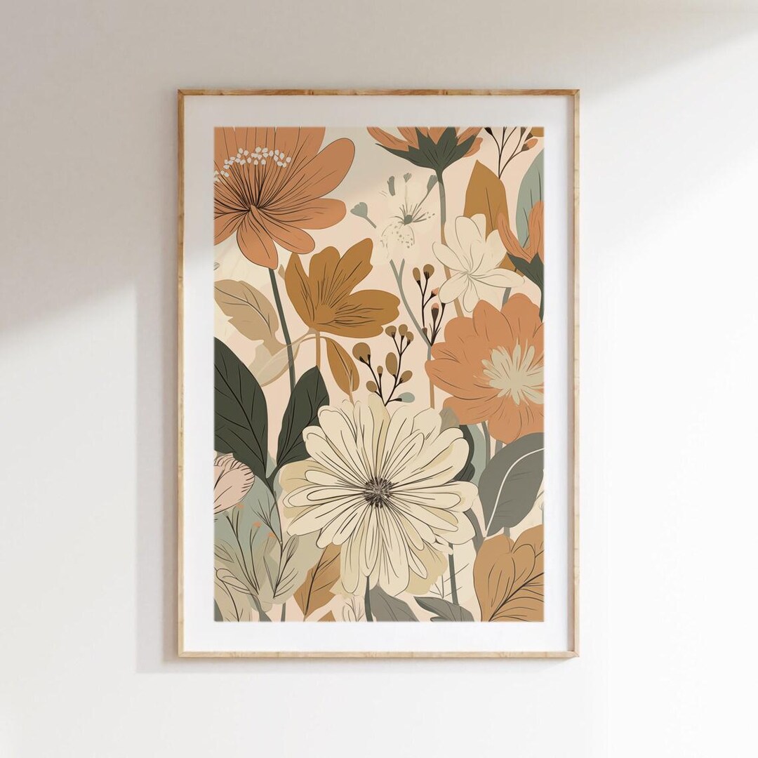 Neutral Floral Wall Art Printable – Beige Botanical Digital Download ...