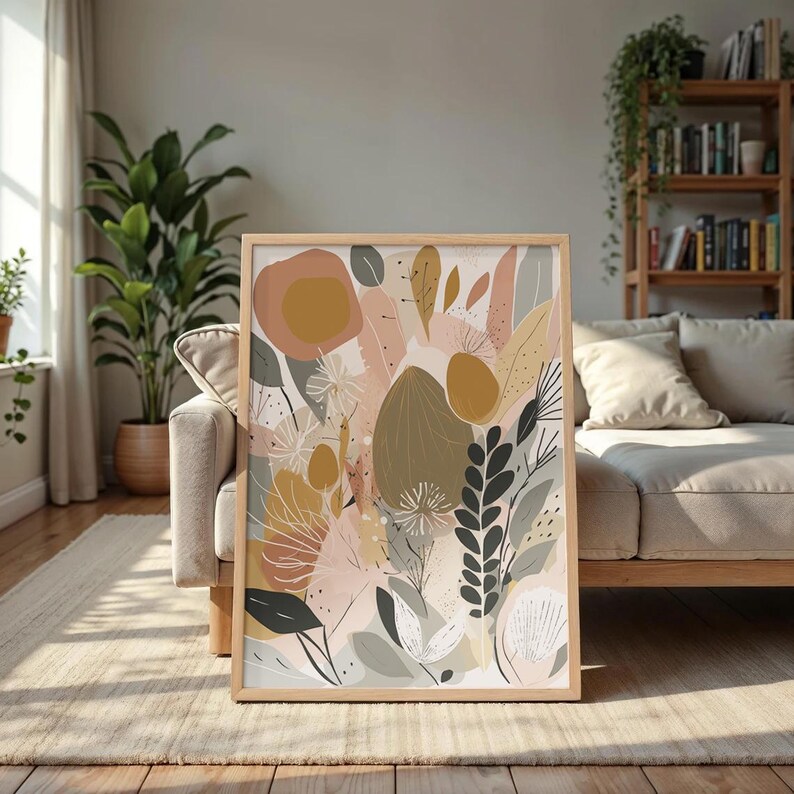 Minimalist Botanical Wall Art Printable – Abstract Earth Tone Floral ...