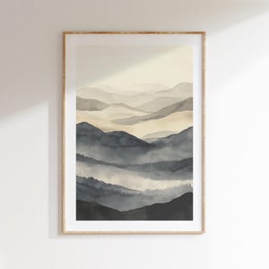 ニュートラルな水彩風景画、抽象的なベージュの壁アート、リビングルーム用の印刷可能なミニマリスト装飾、デジタルダウンロードポスター