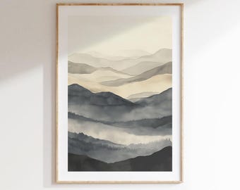 Neutral Watercolor Landscape, Abstract Beige Wall Art, Printable Minimalist Decor for Living Room, Digital Download Poster