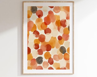 Arte de pared con puntos de acuarela, póster abstracto moderno, círculos minimalistas imprimibles para sala de estar u oficina.