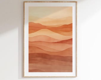 Beige Watercolor Art Print, Abstract Landscape Poster, Minimal Neutral Decor for Living Room, Instant Download Art File