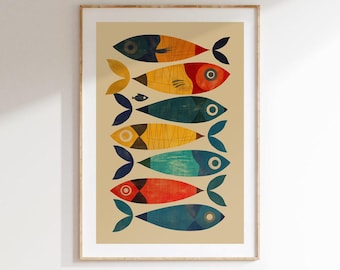 Colorful Fish Wall Art Vibrant Ocean Print Tropical Sea Life Poster Digital Download for Bathroom Living Room or Coastal Home Decor