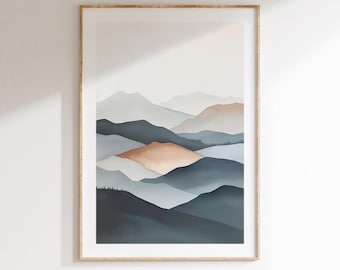 Modern Living Room Wall Print, Neutral Abstract Watercolor Art, Minimal Beige Landscape Poster, Instant Download Decor